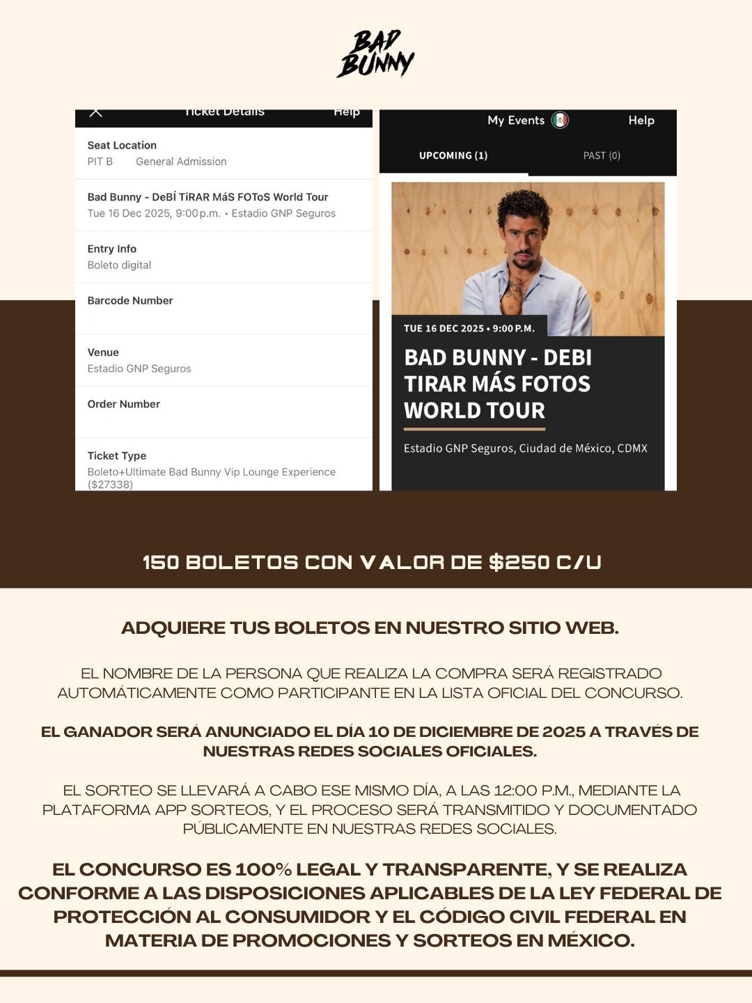 Concurso “Ultimate Bad Bunny VIP Experience" Ticket