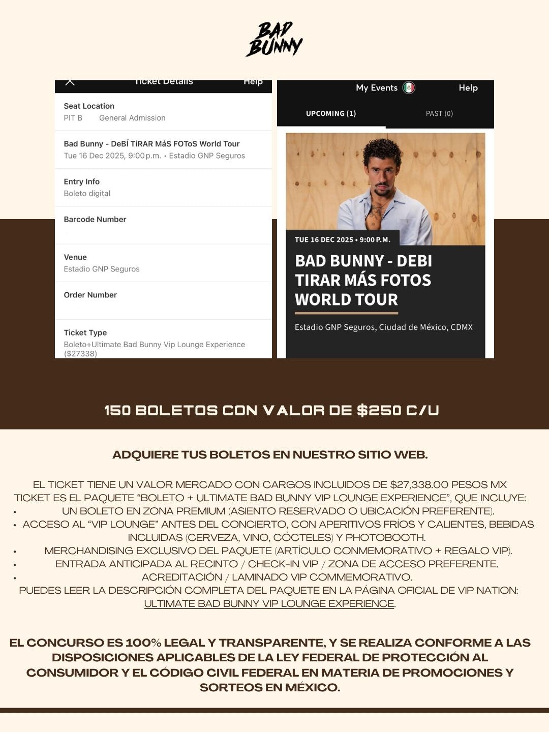 Concurso “Ultimate Bad Bunny VIP Experience" Ticket