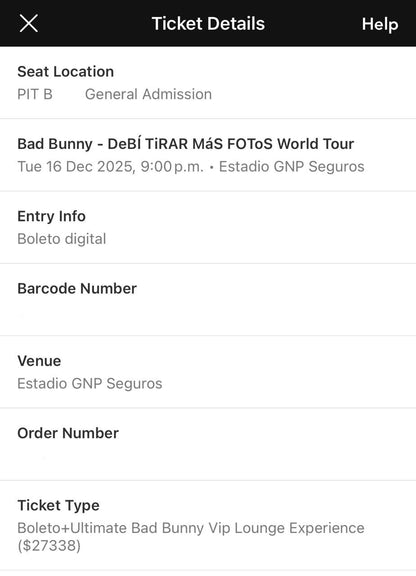 Concurso “Ultimate Bad Bunny VIP Experience" Ticket