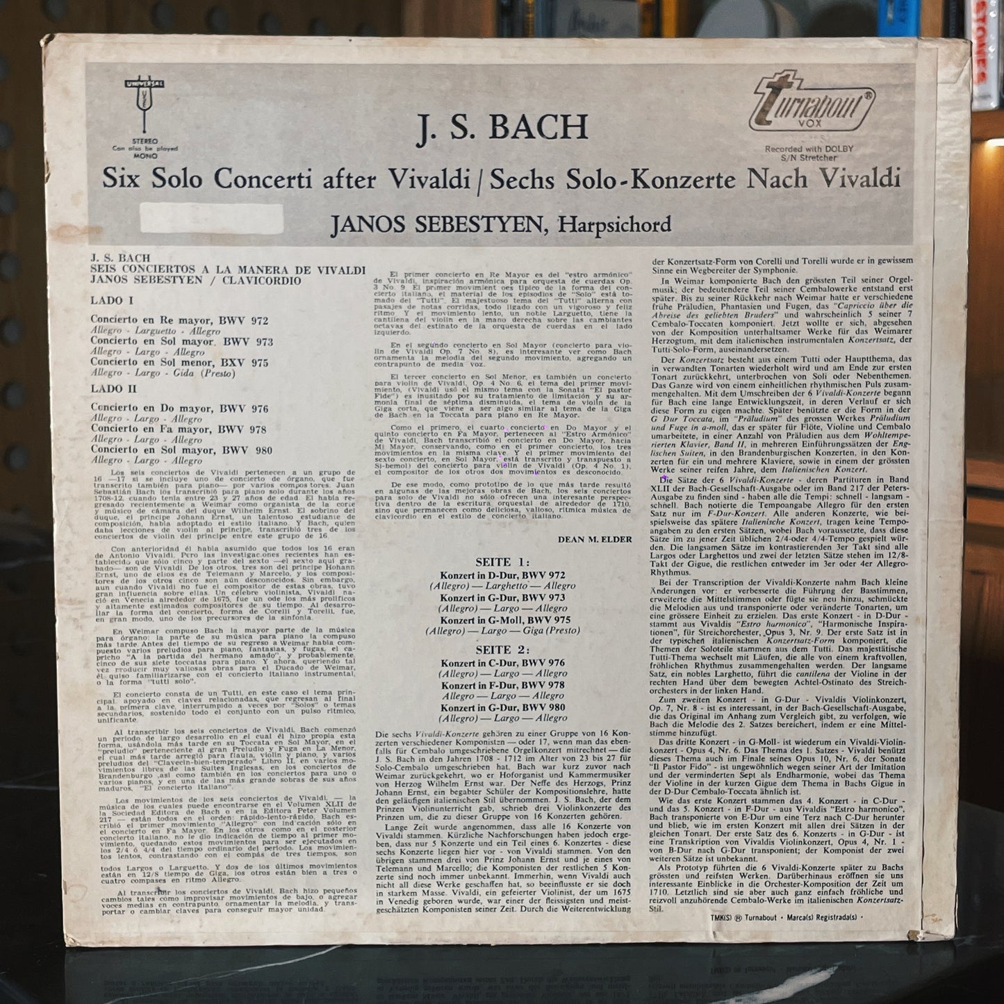 Bach, Janos Sebestyen – 6 Concerti After Vivaldi