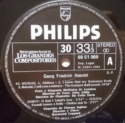 G. F. Haendel - Elly Ameling, Norma Burrowes, Heather Harper, Edith Mathis, Janet Baker, David Rendall, John Shirley-Quirk, Samuel Ramey, Orquesta Sinfónica De Londres ‎– El Mesías / Josué / Jerjes / Julio César / Ariodante / Selecciones